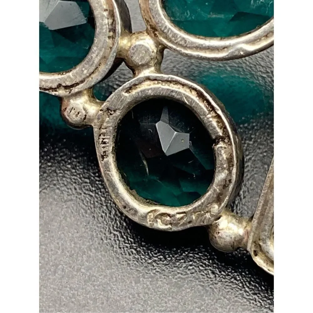 Sterling silver 925 zebra jasper and green CZ pendant necklace